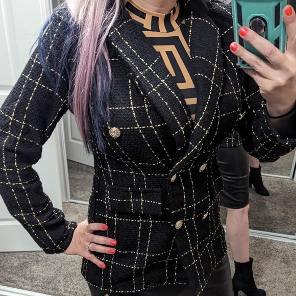 Classic Plaid Button Loose Fit Blazer Jacket - Picture 4 of 7